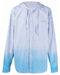 Chemise à manches longues à rayures verticales blanc et bleu Marni