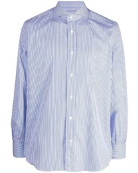 Chemise à manches longues à rayures verticales blanc et bleu Mazzarelli