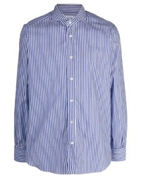 Chemise à manches longues à rayures verticales blanc et bleu Mazzarelli