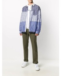 Chemise à manches longues à rayures verticales blanc et bleu Sacai