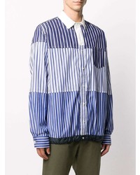 Chemise à manches longues à rayures verticales blanc et bleu Sacai