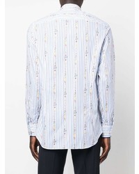 Chemise à manches longues à rayures verticales blanc et bleu Etro