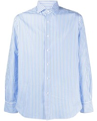Chemise à manches longues à rayures verticales blanc et bleu Orian