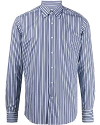 Chemise à manches longues à rayures verticales blanc et bleu Orian