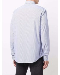 Chemise à manches longues à rayures verticales blanc et bleu Emporio Armani
