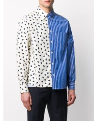 Chemise à manches longues à rayures verticales blanc et bleu Marni