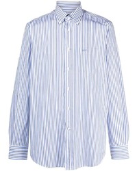 Chemise à manches longues à rayures verticales blanc et bleu Paul & Shark