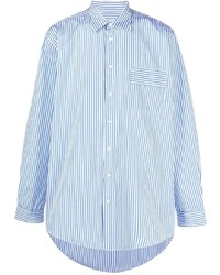 Chemise à manches longues à rayures verticales blanc et bleu Paura