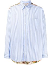 Chemise à manches longues à rayures verticales blanc et bleu Pierre Louis Mascia