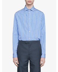 Chemise à manches longues à rayures verticales blanc et bleu Gucci