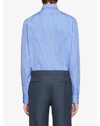 Chemise à manches longues à rayures verticales blanc et bleu Gucci