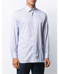 Chemise à manches longues à rayures verticales blanc et bleu Ermenegildo Zegna