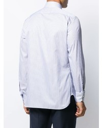 Chemise à manches longues à rayures verticales blanc et bleu Ermenegildo Zegna
