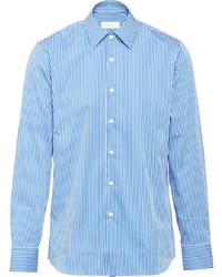 Chemise à manches longues à rayures verticales blanc et bleu Prada