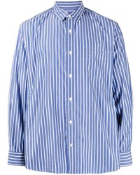 Chemise à manches longues à rayures verticales blanc et bleu Sacai