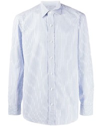Chemise à manches longues à rayures verticales blanc et bleu Salvatore Piccolo