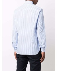 Chemise à manches longues à rayures verticales blanc et bleu Borrelli