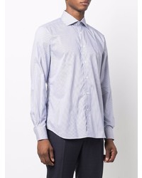 Chemise à manches longues à rayures verticales blanc et bleu Corneliani