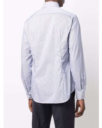 Chemise à manches longues à rayures verticales blanc et bleu Corneliani