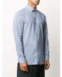 Chemise à manches longues à rayures verticales blanc et bleu Etro