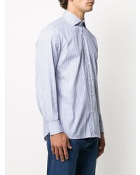 Chemise à manches longues à rayures verticales blanc et bleu Corneliani