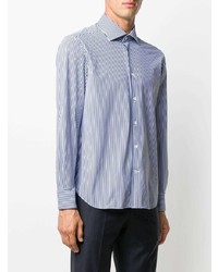 Chemise à manches longues à rayures verticales blanc et bleu Corneliani