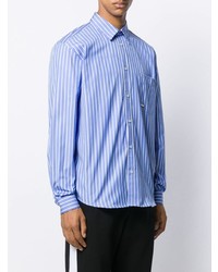 Chemise à manches longues à rayures verticales blanc et bleu MSGM