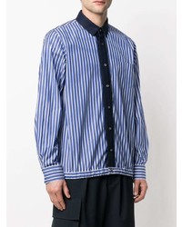 Chemise à manches longues à rayures verticales blanc et bleu Sacai