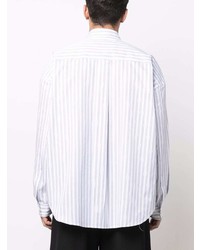 Chemise à manches longues à rayures verticales blanc et bleu Juun.J