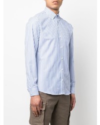 Chemise à manches longues à rayures verticales blanc et bleu Zegna