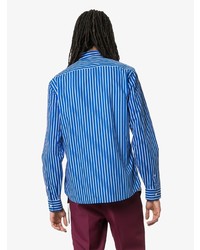 Chemise à manches longues à rayures verticales blanc et bleu Kenzo