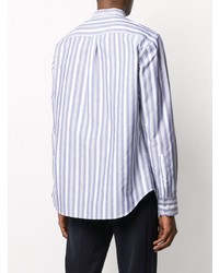 Chemise à manches longues à rayures verticales blanc et bleu Brioni