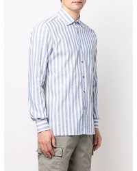 Chemise à manches longues à rayures verticales blanc et bleu Kiton