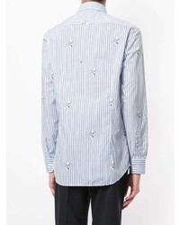 Chemise à manches longues à rayures verticales blanc et bleu Etro