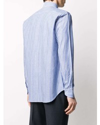 Chemise à manches longues à rayures verticales blanc et bleu Canali