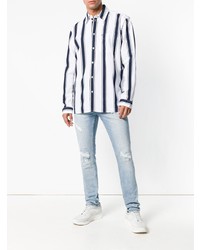 Chemise à manches longues à rayures verticales blanc et bleu Tommy Jeans