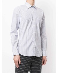 Chemise à manches longues à rayures verticales blanc et bleu Kent & Curwen