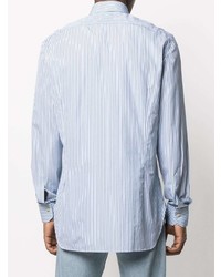 Chemise à manches longues à rayures verticales blanc et bleu Kiton