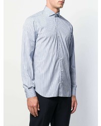 Chemise à manches longues à rayures verticales blanc et bleu Barba