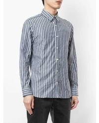 Chemise à manches longues à rayures verticales blanc et bleu Cerruti 1881