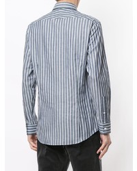 Chemise à manches longues à rayures verticales blanc et bleu Cerruti 1881
