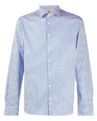 Chemise à manches longues à rayures verticales blanc et bleu Sun 68