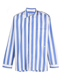 Chemise à manches longues à rayures verticales blanc et bleu Sunnei
