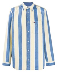 Chemise à manches longues à rayures verticales blanc et bleu Tommy Hilfiger