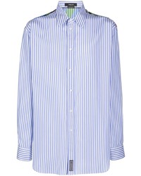Chemise à manches longues à rayures verticales blanc et bleu Versace