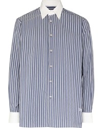 Chemise à manches longues à rayures verticales blanc et bleu Wales Bonner