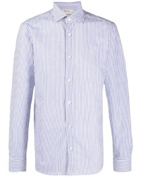 Chemise à manches longues à rayures verticales blanc et bleu Z Zegna