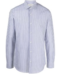 Chemise à manches longues à rayures verticales blanc et bleu Z Zegna