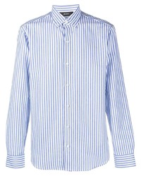 Chemise à manches longues à rayures verticales blanc et bleu Zegna