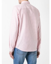 Chemise à manches longues à rayures verticales blanc et rose AMI Alexandre Mattiussi